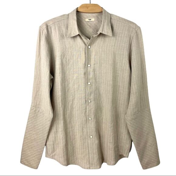 NWOT HERMAN Market Homme Natural Linen Pinstriped Snap Button Up Shirt Size M - Picture 2 of 7